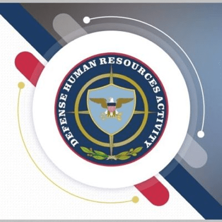 Seal of the Defense Human Resources Activity featuring an eagle and olive branches, encircled by a blue and red design.
